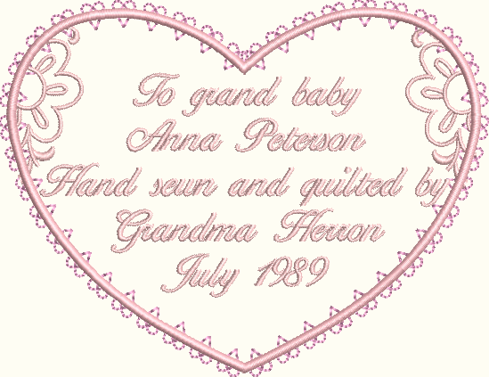 Lacy Heart Customized Quilt Label