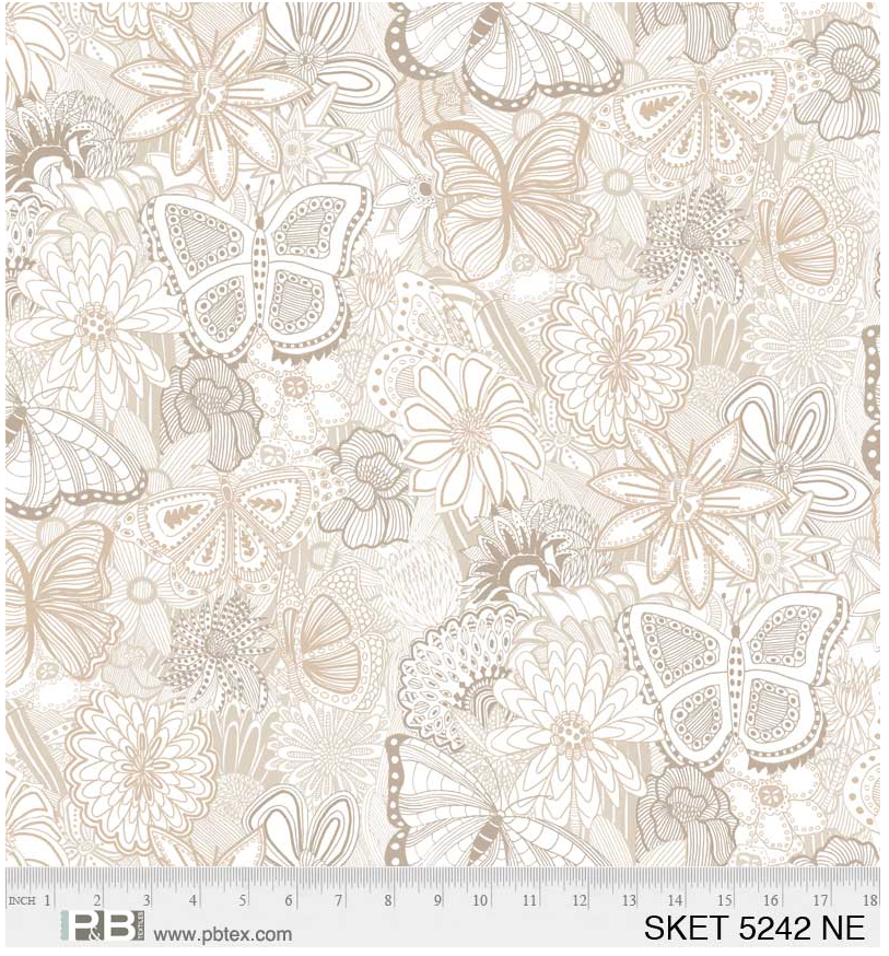 Sketchbook Butterfly Floral 108" Quilting Widebacks - 4 Colors