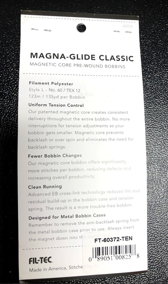 Magna-Glide Type L Magnetic Pre-Wound Poly Bobbins - Black or White 12 ct